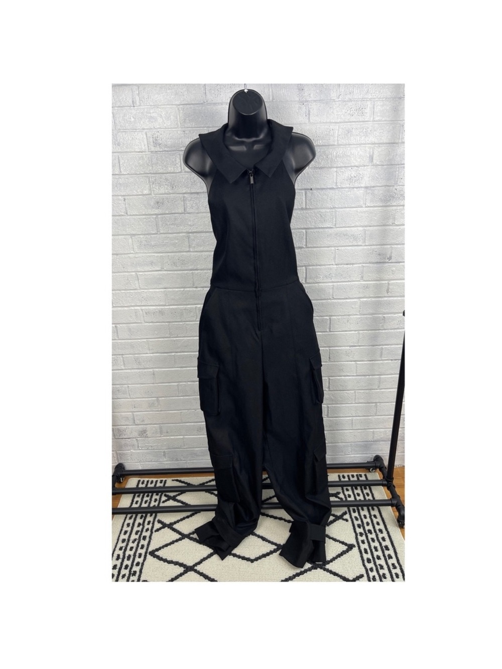Maniere De Voir Black Sleeveless Cargo Jumpsuit
